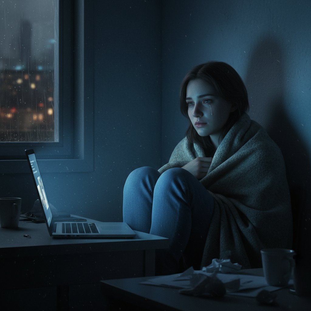 Osoba samotna szukająca rozmowy online.