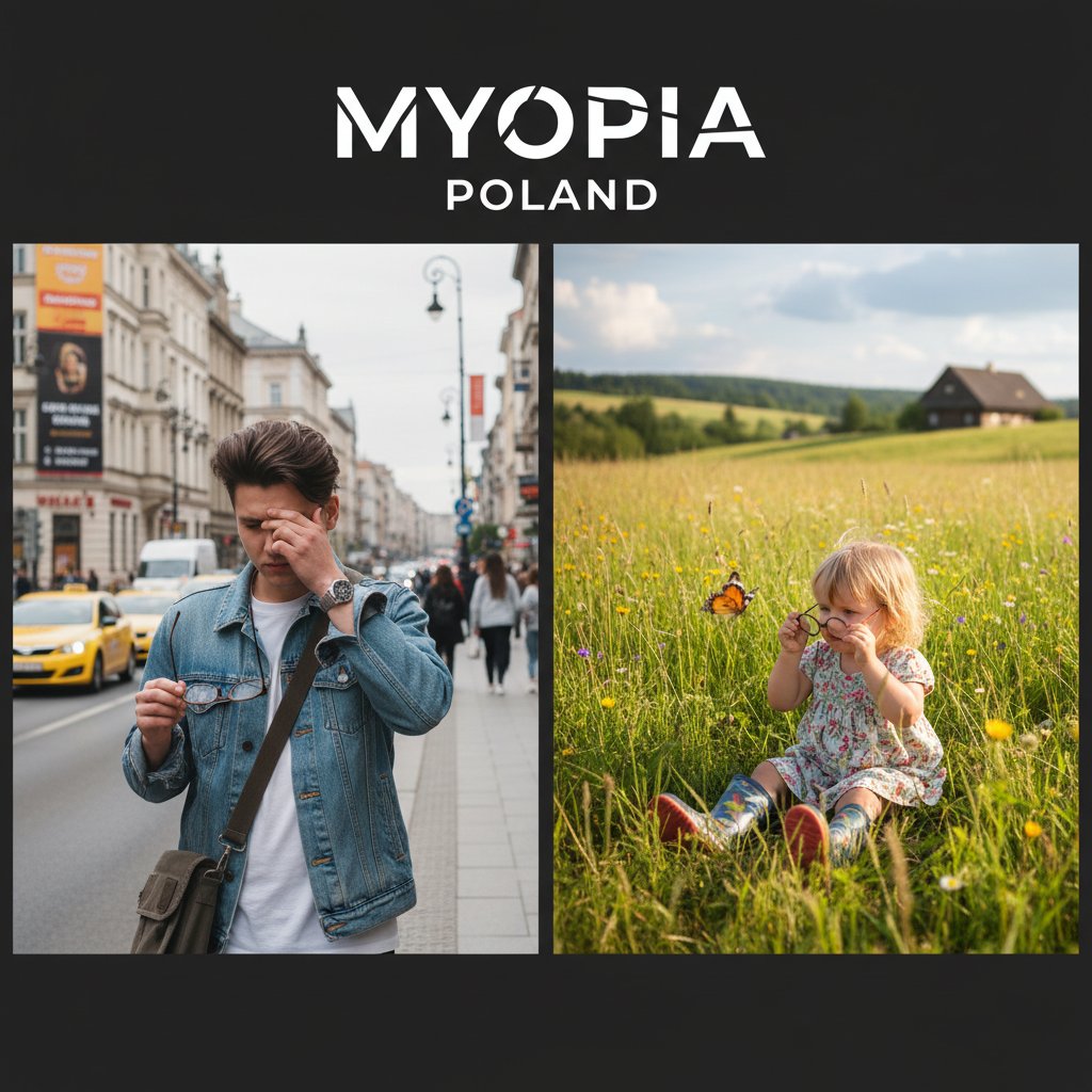 Młody dorosły na zatłoczonej ulicy miasta, dziecko na polskiej wsi, kontrast miejskiej i wiejskiej rzeczywistości