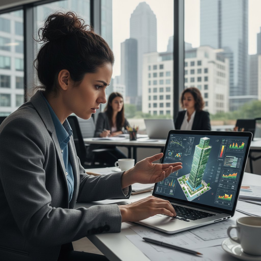 Młody analityk budujący symulację na laptopie, skupiony przy pracy