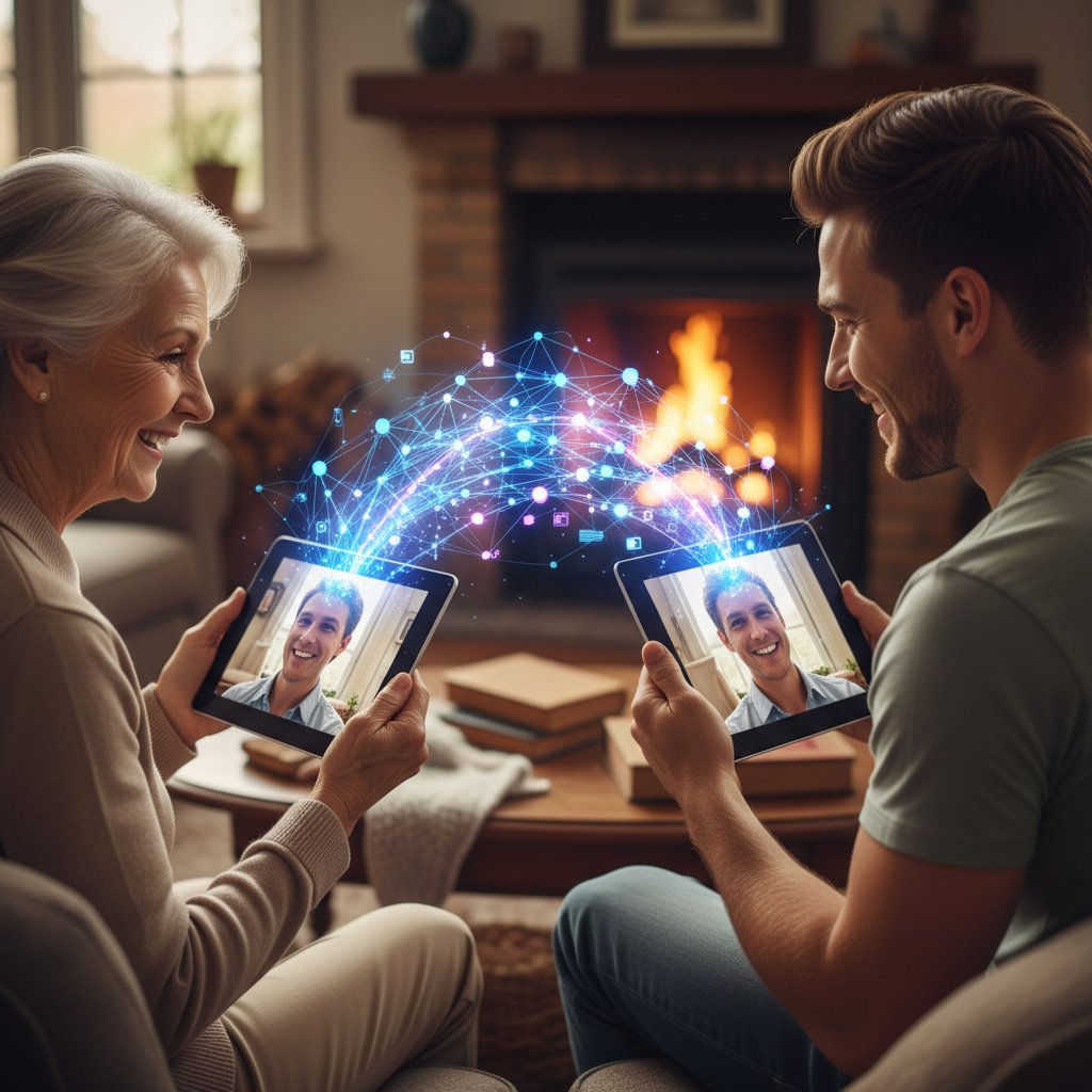 Młodzi i starsi użytkownicy wspólnie korzystający z laptopa – pokoleniowa wymiana doświadczeń online