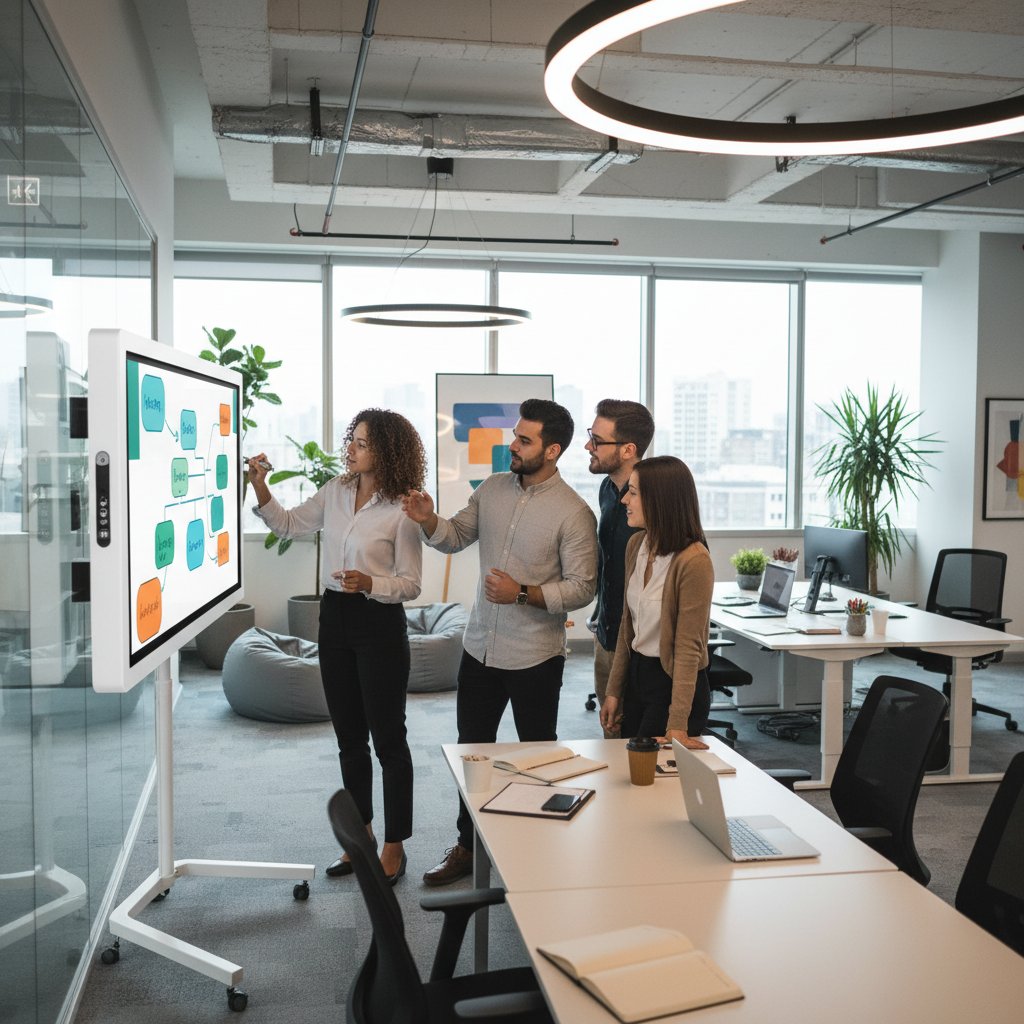 Młodzi pracownicy podczas kreatywnej burzy mózgów w innowacyjnej firmie