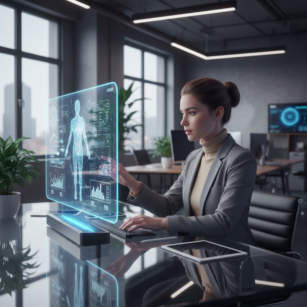 Młody przedsiębiorca zadowolony po uzyskaniu pomocy AI w biurze