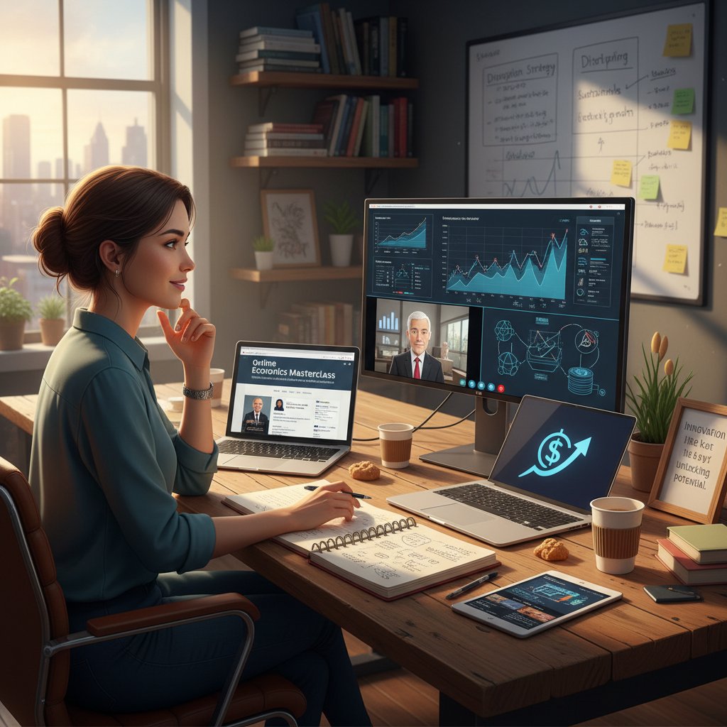 Młoda przedsiębiorczyni pracuje nad własnym start-upem, inspiracja nauką ekonomii online