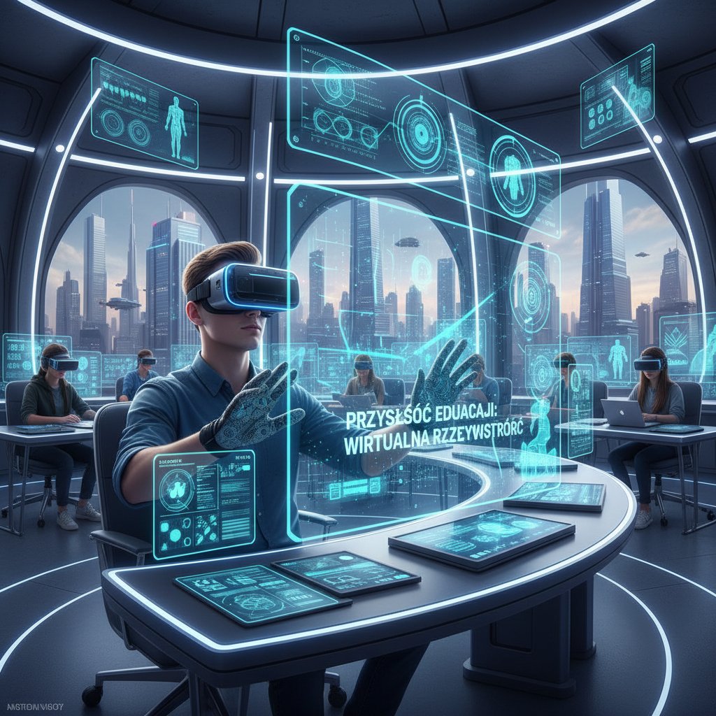 Młody człowiek w okularach VR podczas nauki języka polskiego – przyszłość edukacji