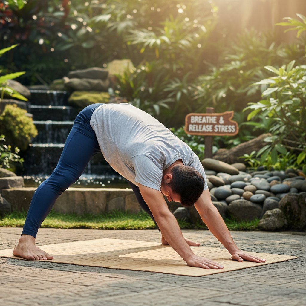 Młody mężczyzna ćwiczący jogę w parku, nowoczesne techniki radzenia sobie ze stresem