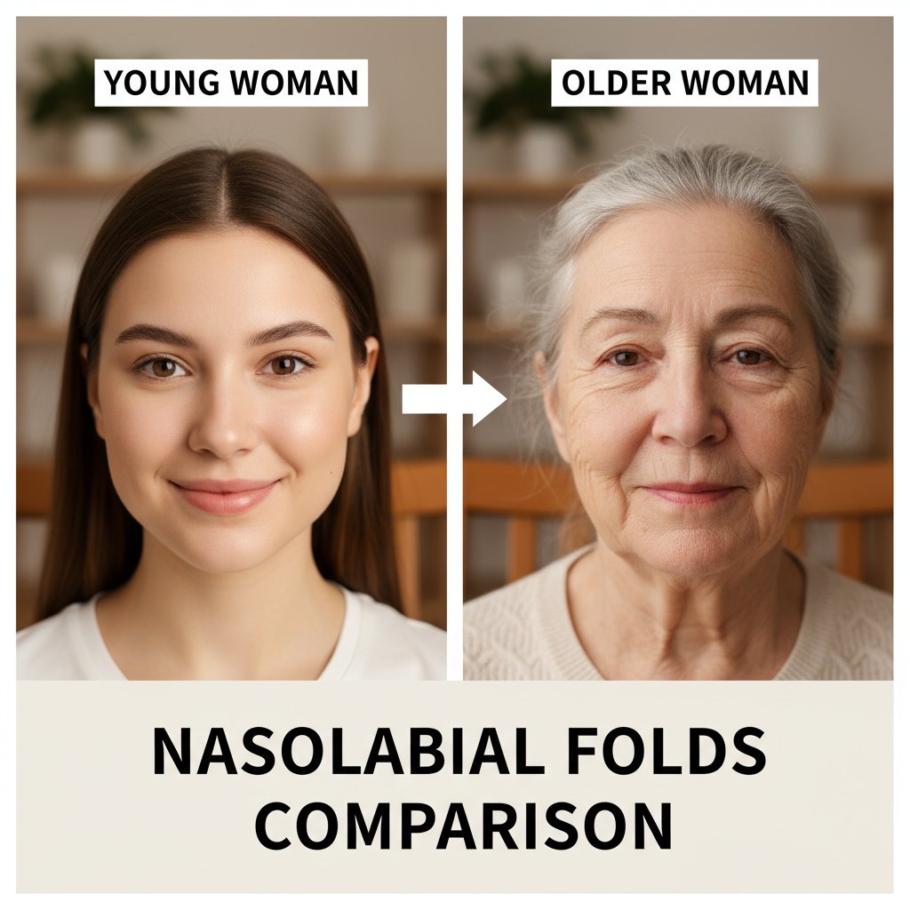 Dwie kobiety, jedna młoda, druga starsza, obie z wyraźnymi bruzdami nosowo-wargowymi