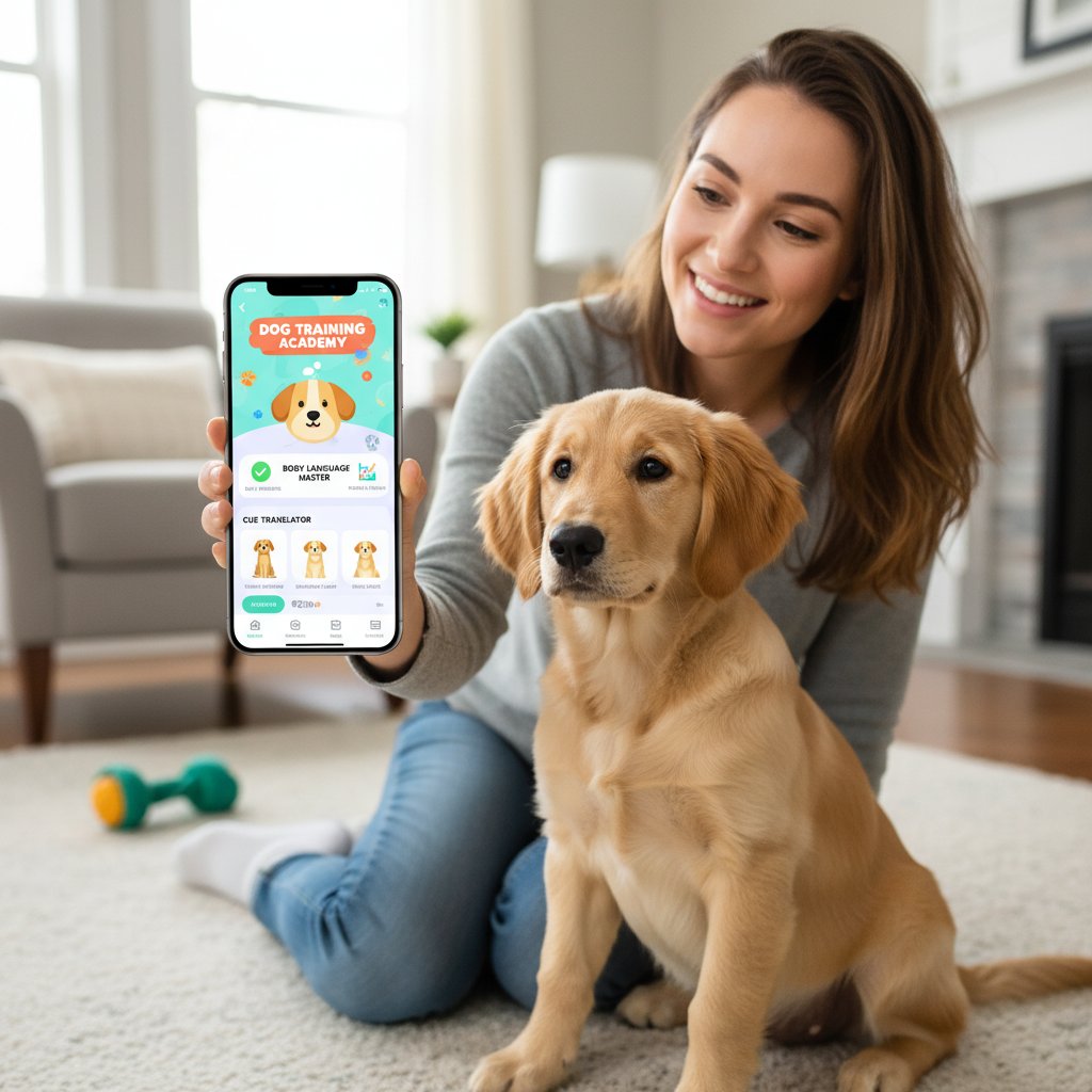 Młody właściciel popełniający podstawowe błędy podczas treningu psa z aplikacją