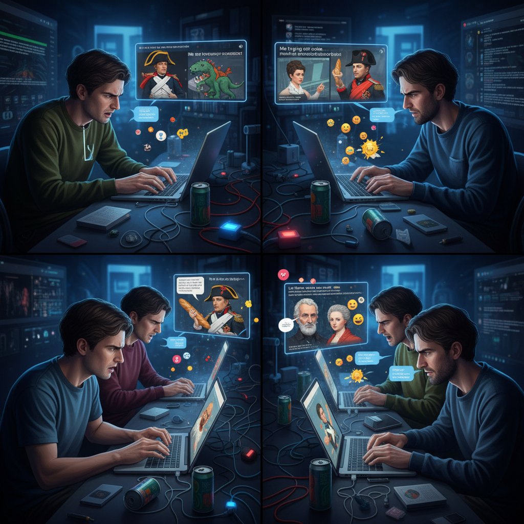 Młodzi ludzie dyskutujący o historii współczesnej w internecie