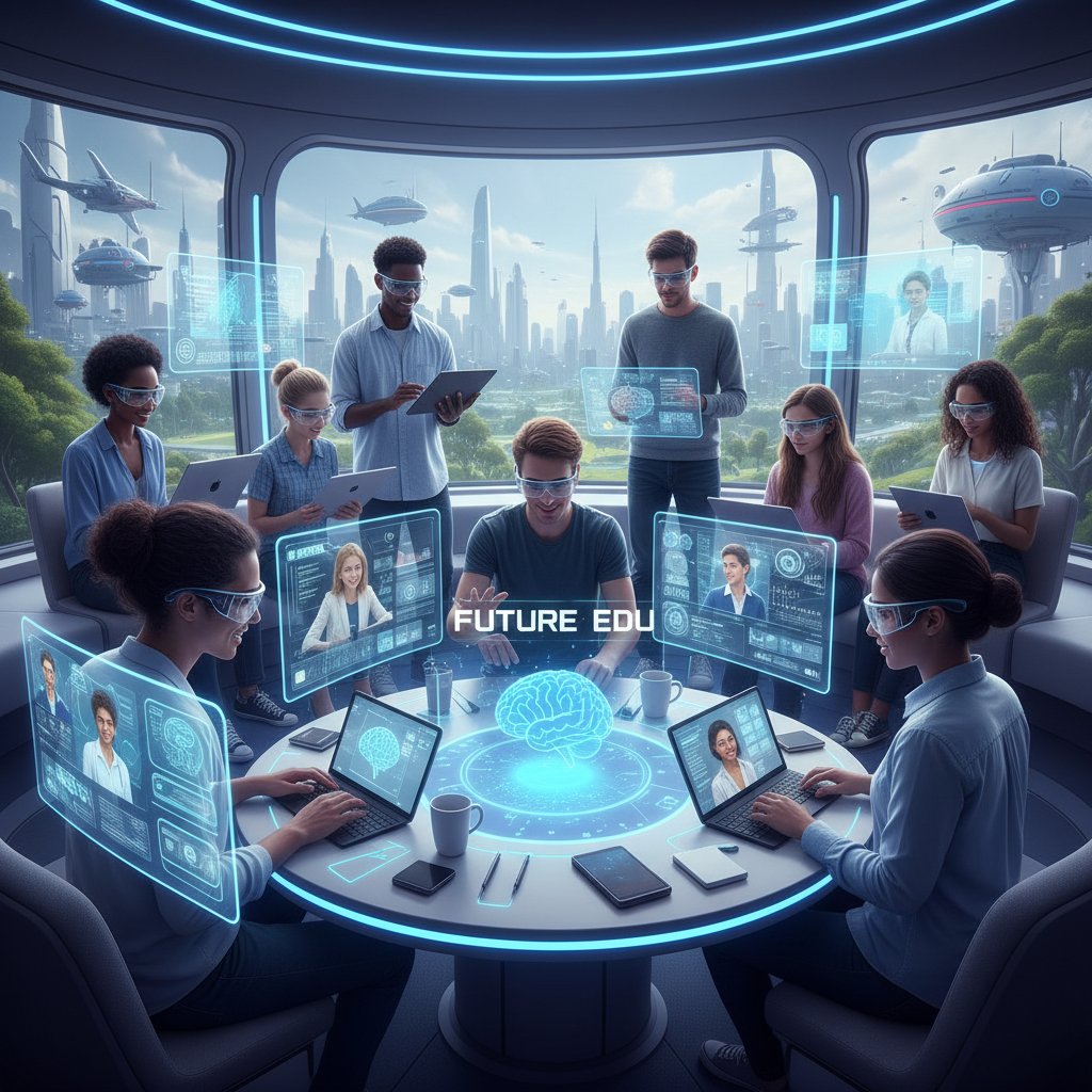 Grupa młodych ludzi korzystających z różnych urządzeń podczas nauki online – przyszłość edukacji cyfrowej