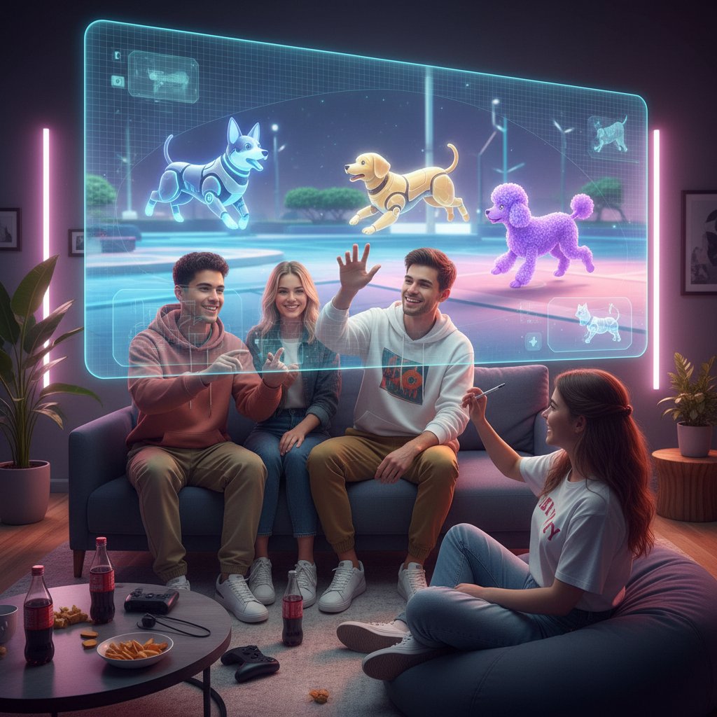 Dwoje młodych ludzi siedzi obok siebie, każde z nich wpatrzone w ekran z wirtualnym psem