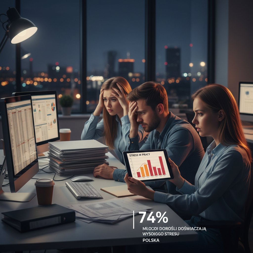 Osoby młode stresujące się w pracy, statystyki stresu Polska