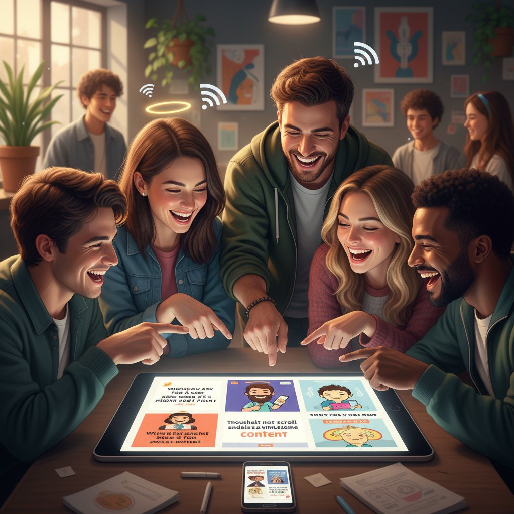 Grupa młodych osób udostępniających religijne memy w sieci