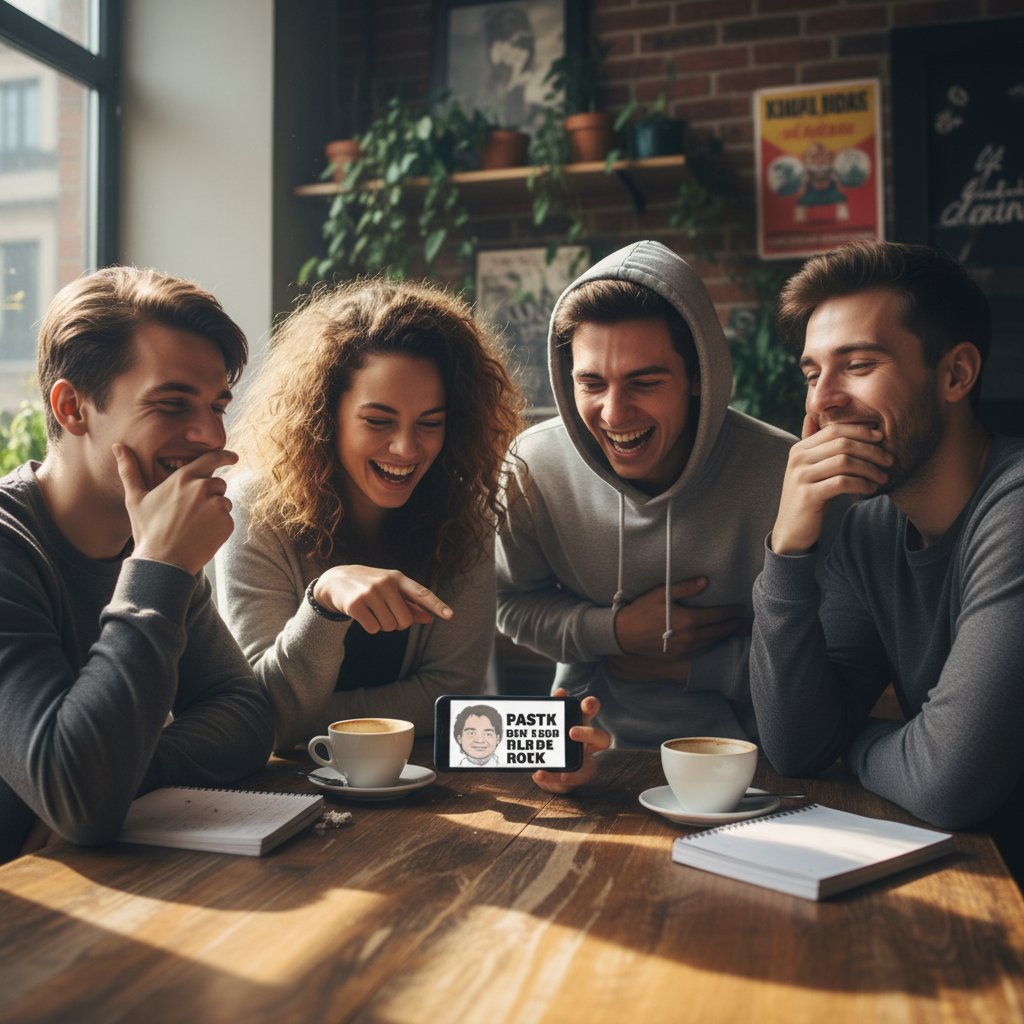 Młodzi ludzie oglądający memy na smartfonie – nowa forma dowcipu