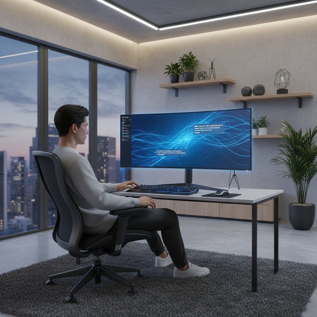 Młoda osoba rozmawiająca z AI na ekranie komputera – współczesne zwierzenia online