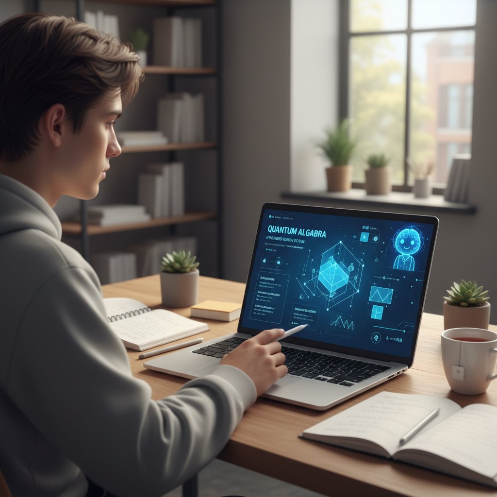 Młoda osoba korzystająca z aplikacji edukacyjnej AI do nauki matematyki online