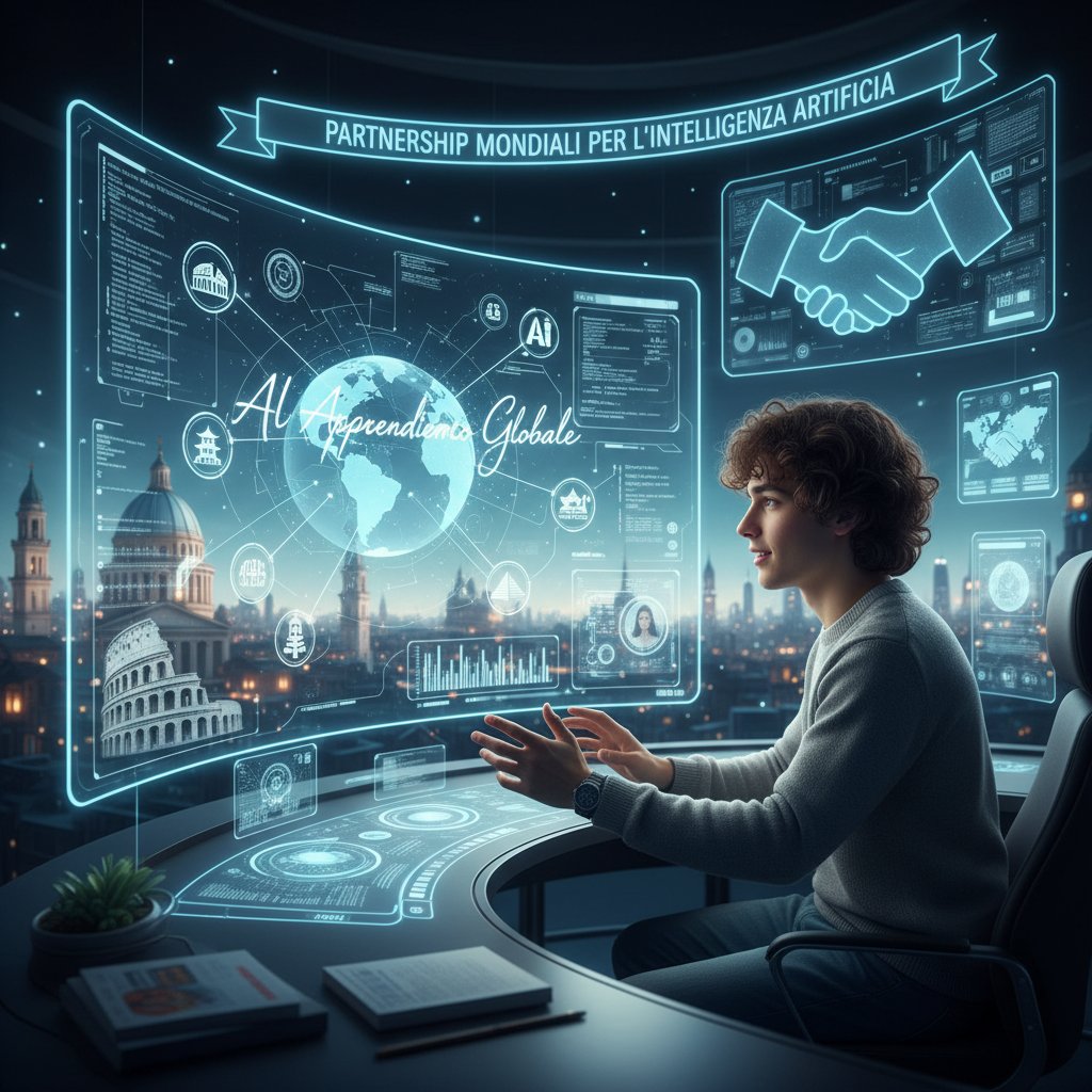 Młody człowiek korzystający z platformy AI do nauki włoskiego z globalnymi partnerami