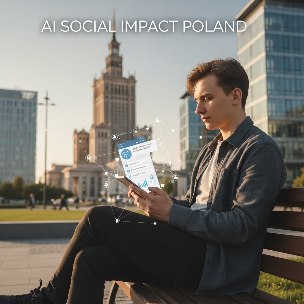 Młoda osoba rozmawiająca z chatbotem na smartfonie – AI społeczeństwo wpływ na relacje międzyludzkie