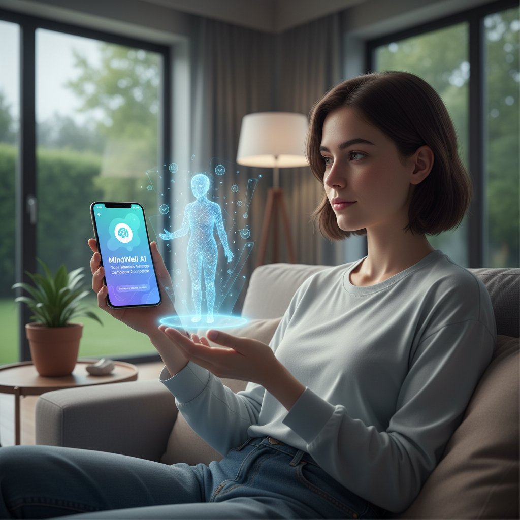 Młoda osoba korzystająca z aplikacji mobilnej wspierającej zdrowie psychiczne