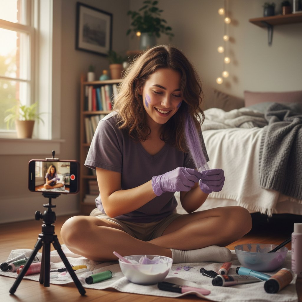Zdjęcie młodej osoby testującej viralowy trend pielęgnacji włosów w domu
