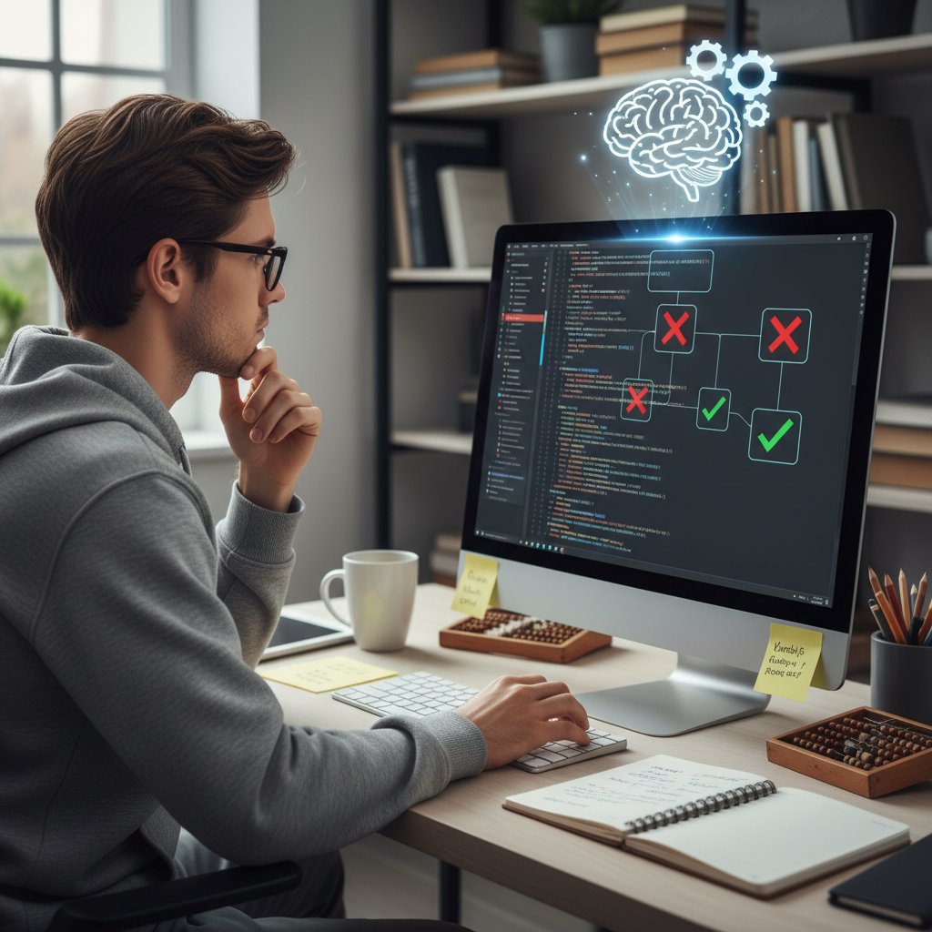 Młoda osoba zamyślona przed komputerem, unikająca typowych błędów w portalach społecznościowych dla samotnych