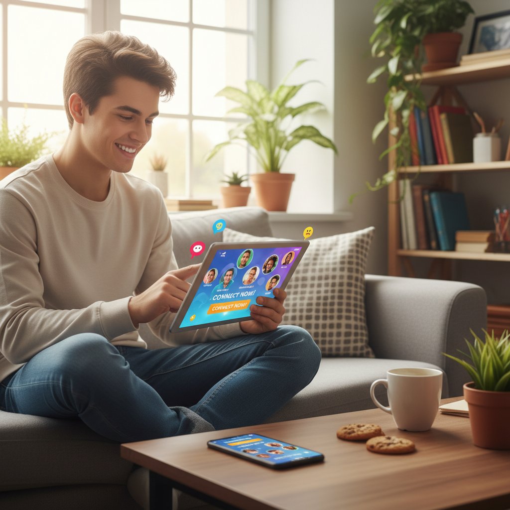 Młoda osoba korzystająca z aplikacji do poznawania znajomych online