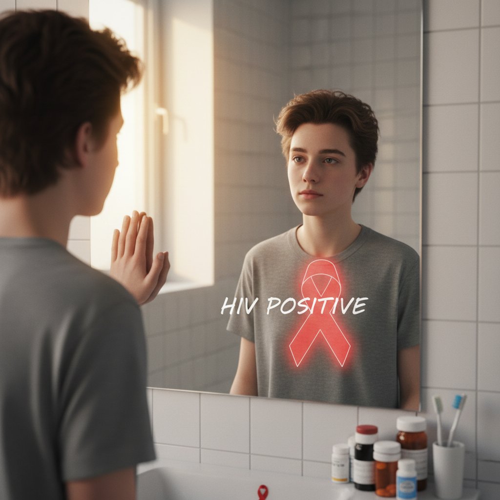 Młoda osoba patrząca w lustro – wizualizacja refleksji i akceptacji życia z HIV