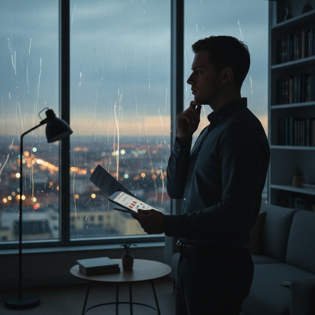 Osoba zastanawiająca się nad kolejnymi krokami prawnymi