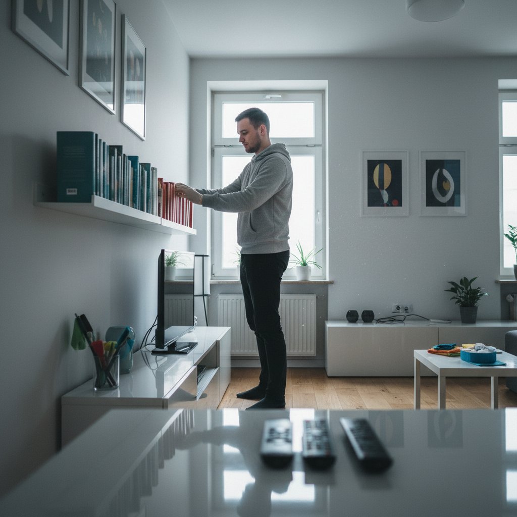 Zdjęcie młodej osoby w polskim mieszkaniu walczącej z natręctwami