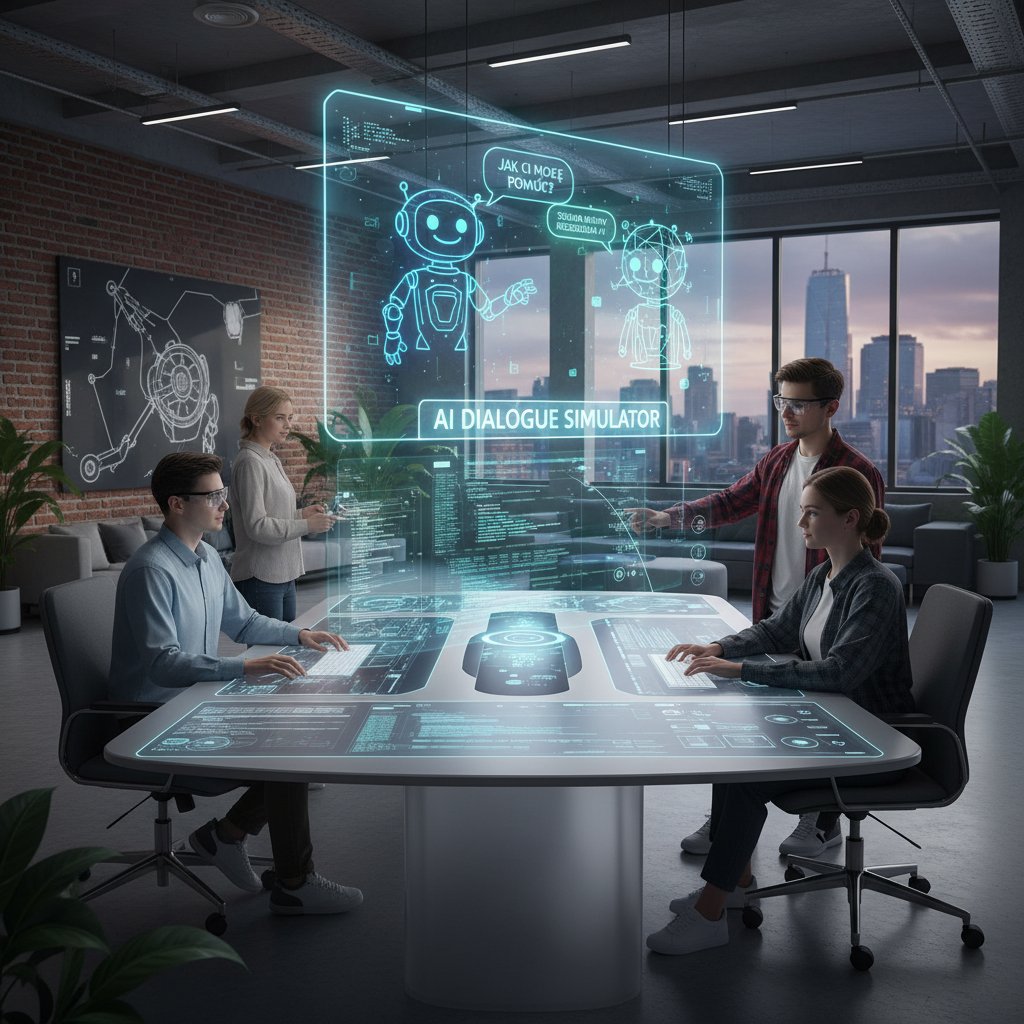 Młodzi polscy programiści pracujący nad symulatorem dialogów AI