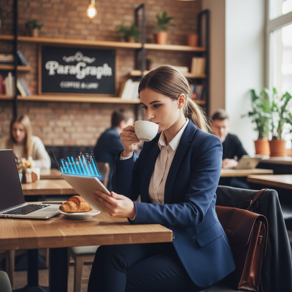 Prawnik pracujący mobilnie z tabletem i cyfrowymi wykresami