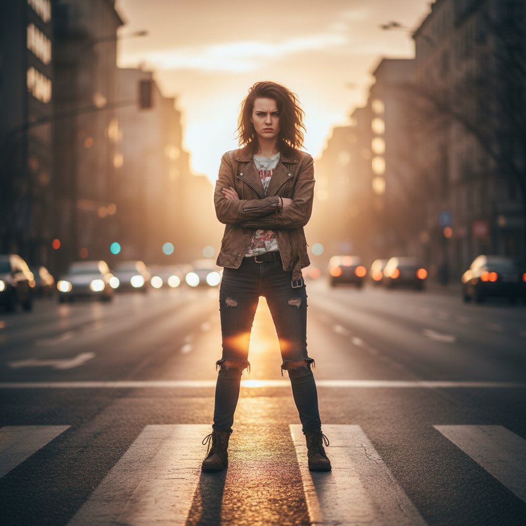 Młoda kobieta w centrum miasta o świcie wygląda na osłabioną i zdezorientowaną – objawy niedociśnienia w codziennym życiu, słowa kluczowe niskie ciśnienie, hipotonia