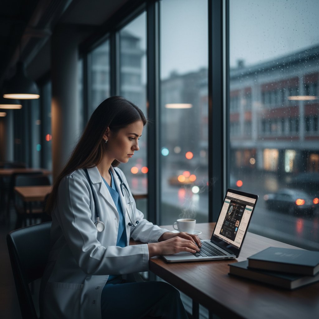 Młoda kobieta podczas wideorozmowy z lekarzem, atmosfera niepewności i nadziei