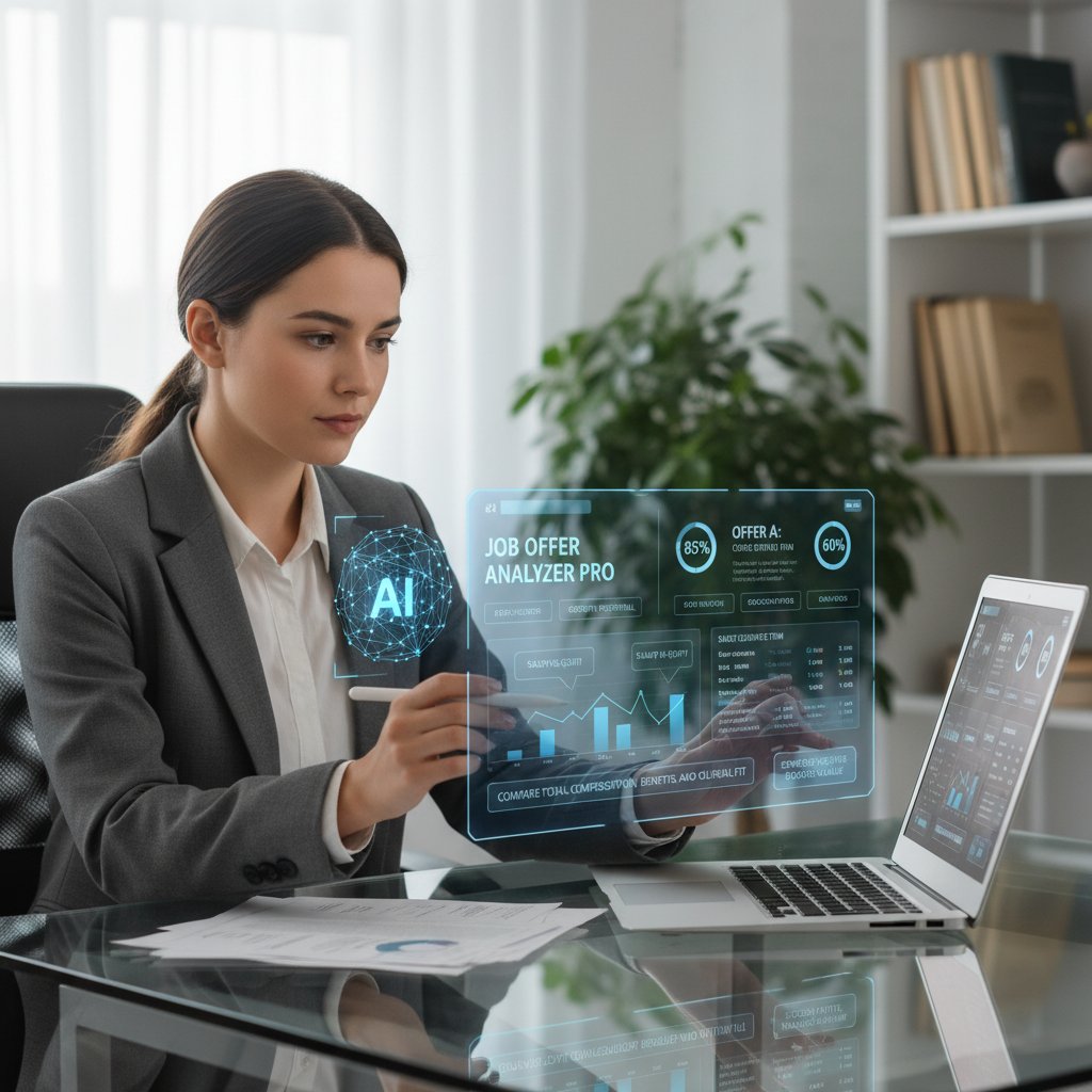 Młody profesjonalista korzystający z laptopa, na ekranie narzędzie AI do analizy ofert pracy