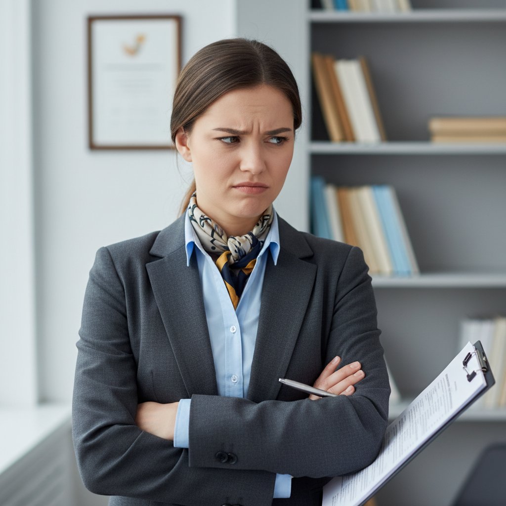 Młody profesjonalista przy komputerze, z rezerwą słuchający doradcy, sceptyczny wyraz twarzy