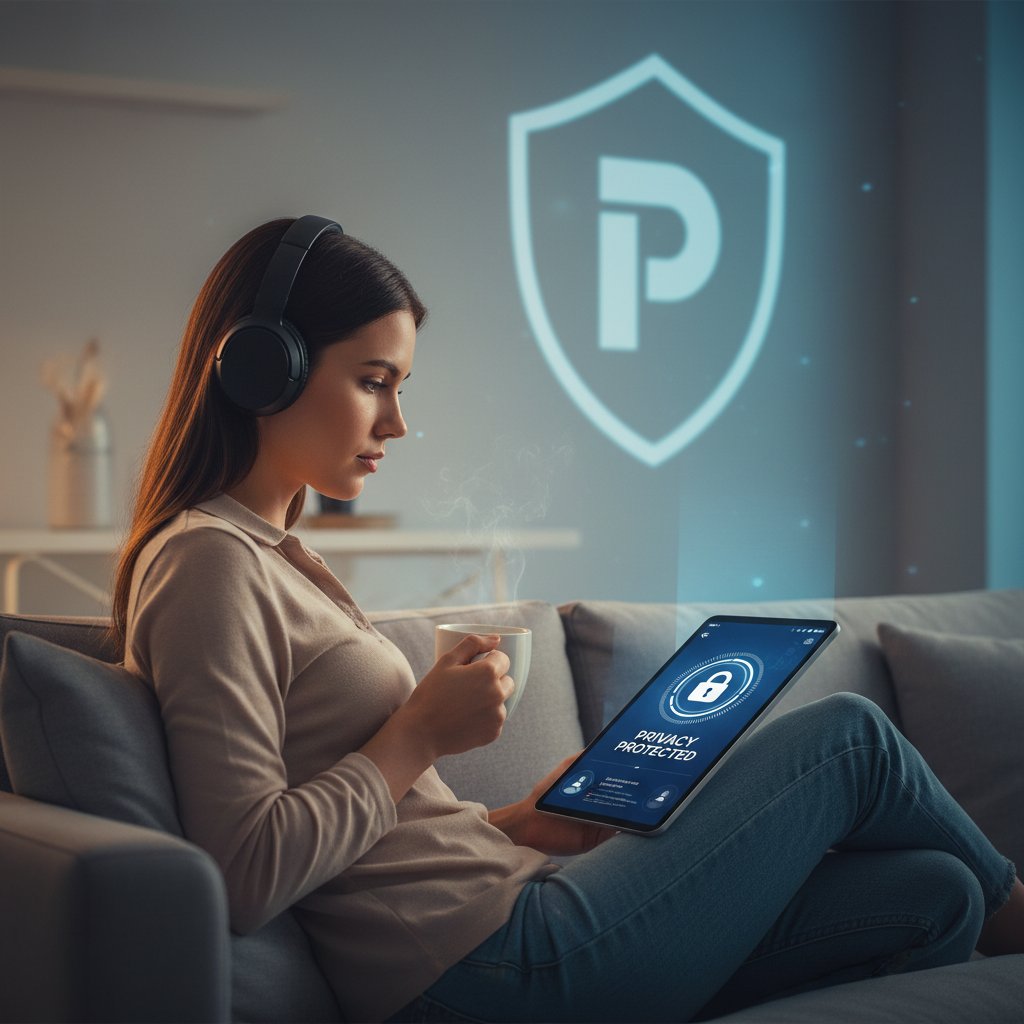 Młody profesjonalista analizujący warunki prywatności i bezpieczeństwa w aplikacji na smartfonie