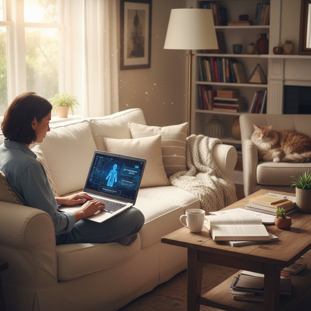 Młoda osoba przygotowuje się do rozmowy rekrutacyjnej z pomocą AI