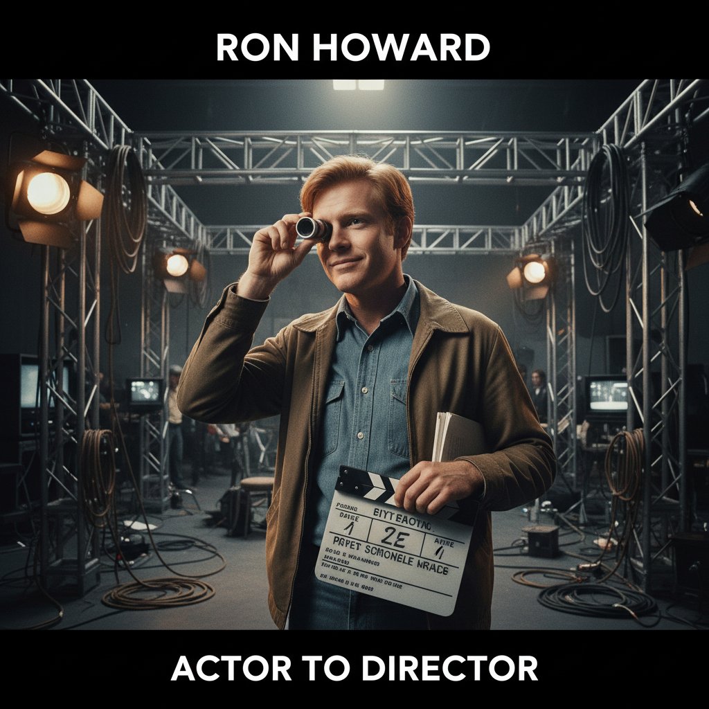 Young Ron Howard transitioning from actor to director on a TV set, symbolizing hope and ambition in Hollywood