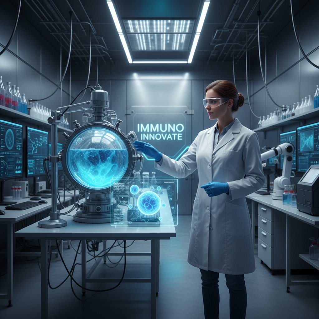 Młody naukowiec pracujący nad immunoterapią w nowoczesnym laboratorium