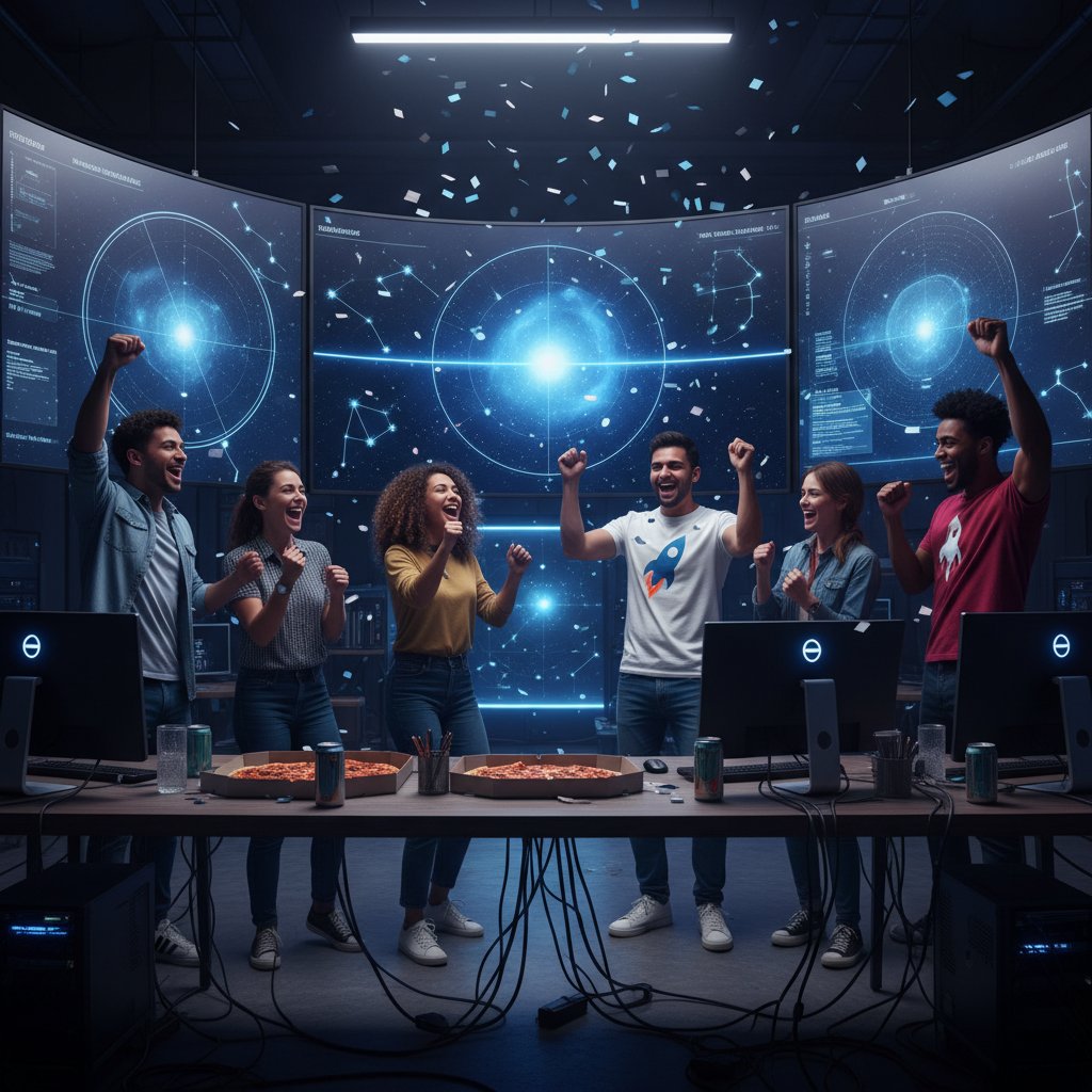 Polska firma świętująca sukces po wykorzystaniu astrologii w planowaniu biznesu