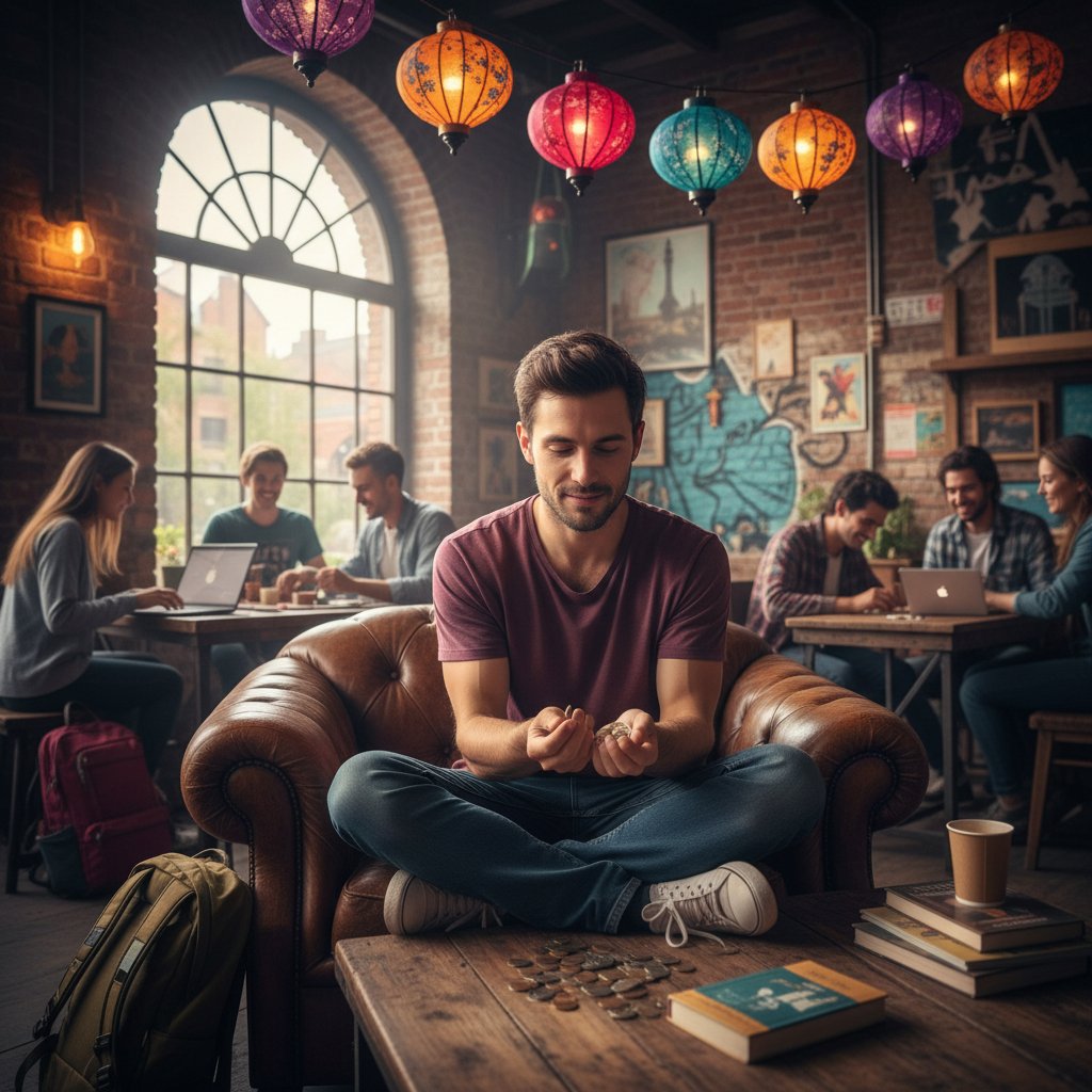 Podróżnik liczący monety w hostelu Zakopane