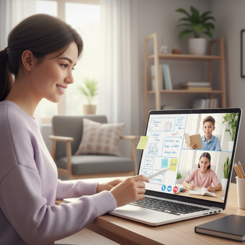 Młody nauczyciel podczas wideorozmowy – atmosfera współpracy online