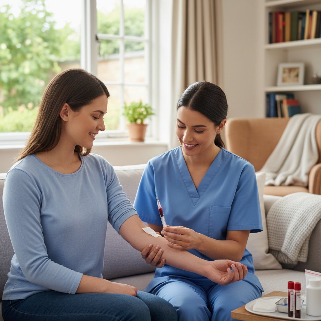 Młoda kobieta wykonująca domowy pomiar INR – zdjęcie przełamujące stereotypy