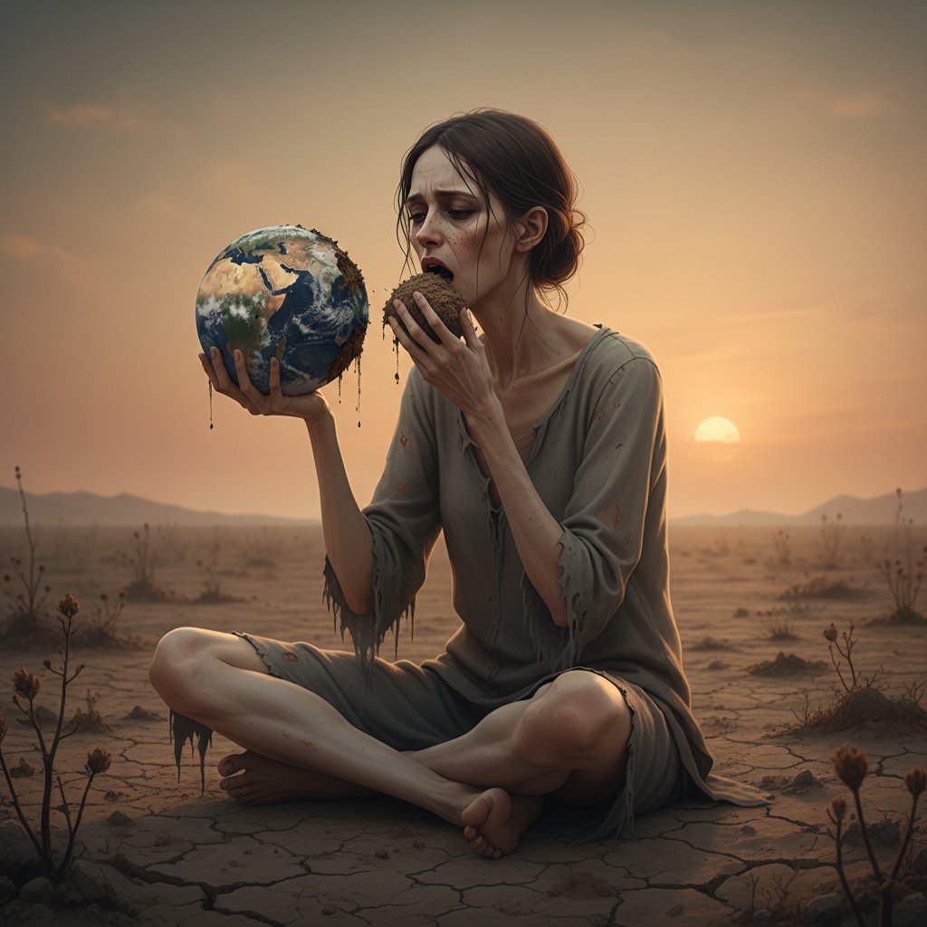 Zdjęcie młodej kobiety trzymającej fragment ziemi – ilustracja przypadku pica