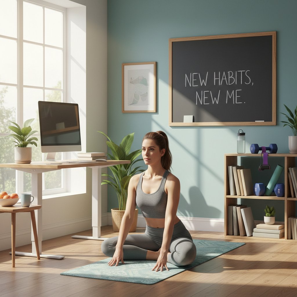 Młoda kobieta ćwicząca w domowym gabinecie, praca zdalna i trening