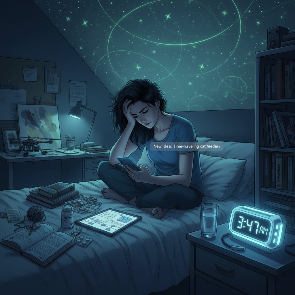 Młoda kobieta zmagająca się z bezsennością – skutki uboczne leków na ADHD