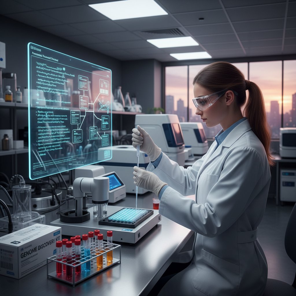 Młoda kobieta w laboratorium wykonująca badanie DNA – symbol personalizacji terapii karbamazepiną