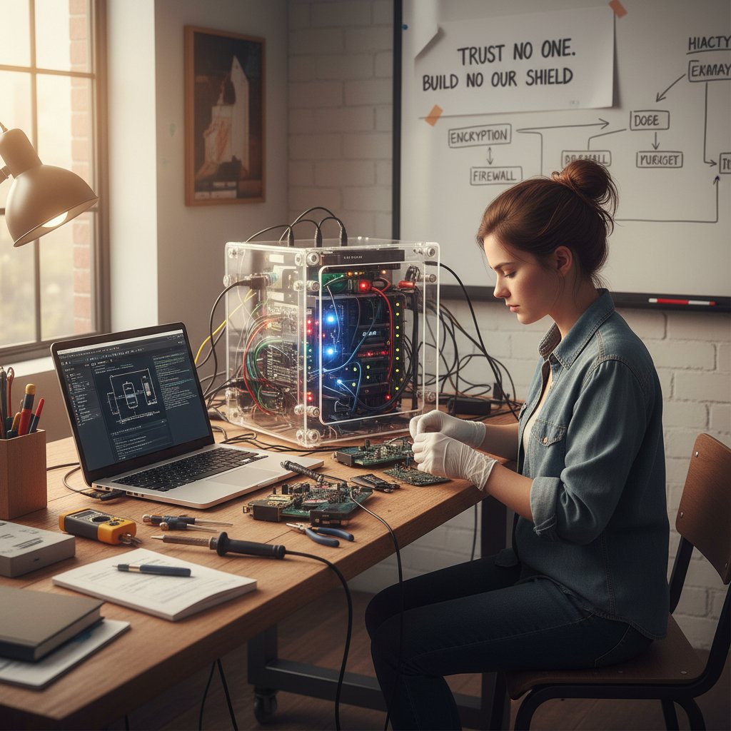 Młoda kobieta analizuje raport bezpieczeństwa danych na laptopie, podejście DIY