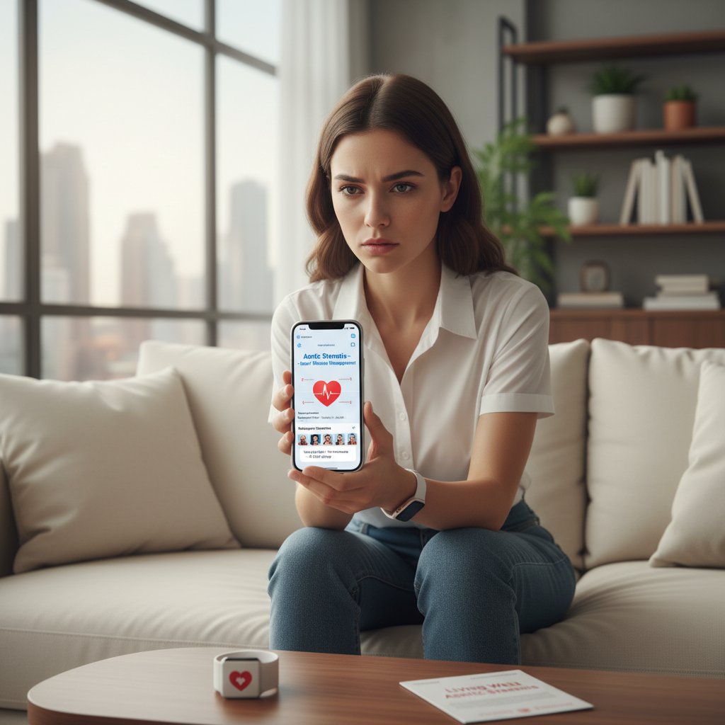 Młoda kobieta korzysta z aplikacji zdrowotnej na smartfonie, nowoczesne wsparcie dla pacjentów z chorobami serca