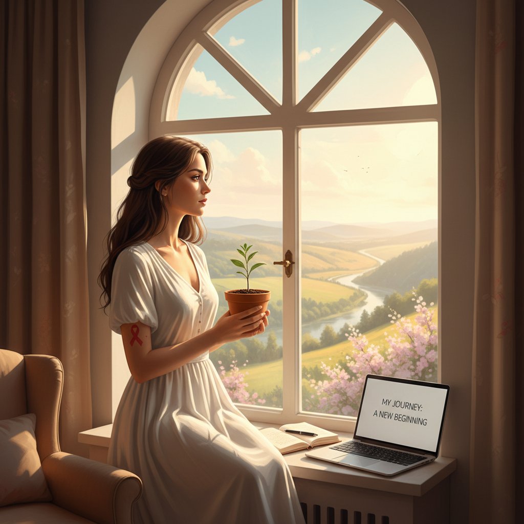 Młoda kobieta patrząca przez okno, zamyślona, symbolizuje nowy początek po teście na HIV