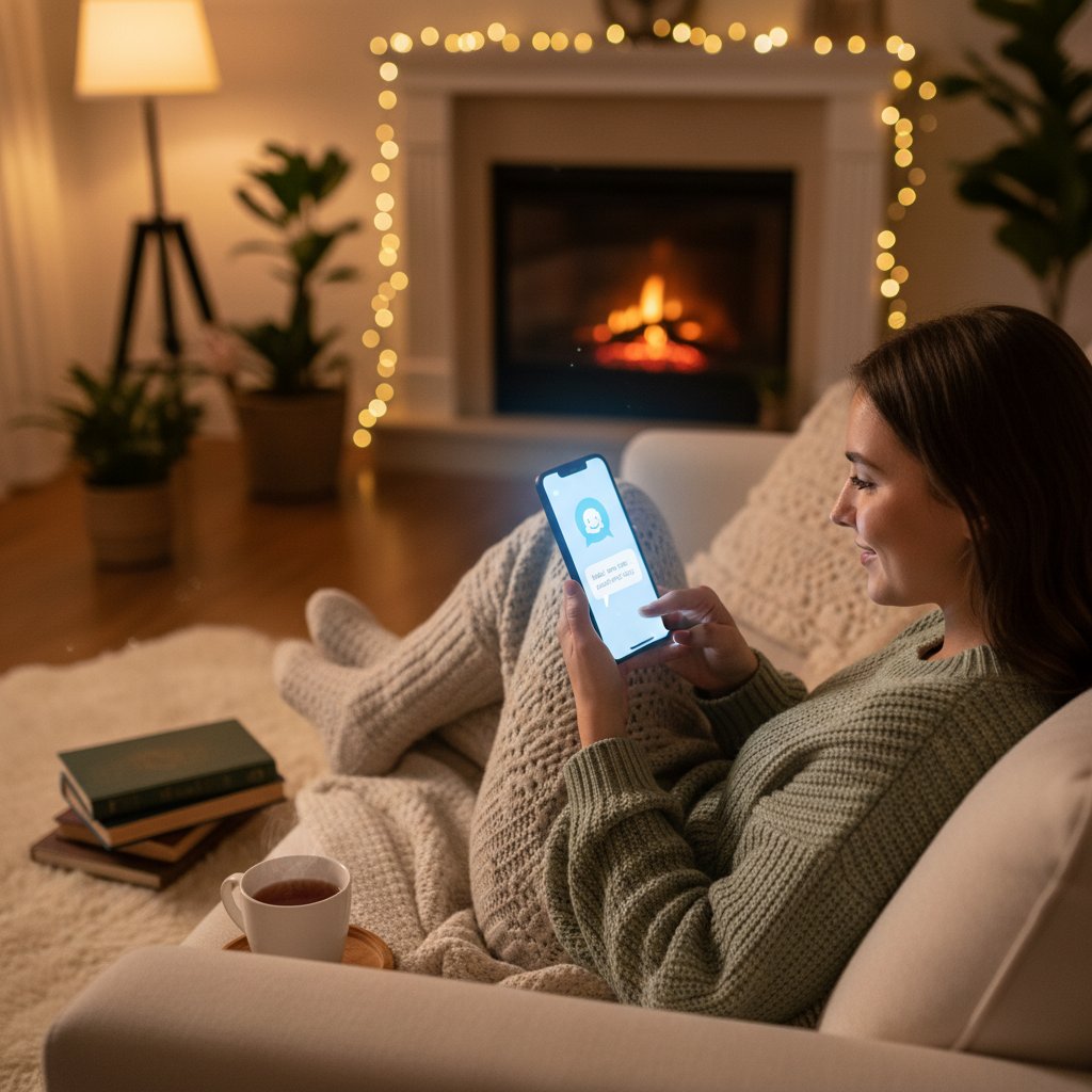 Kobieta korzysta z chatbota AI w domowym zaciszu